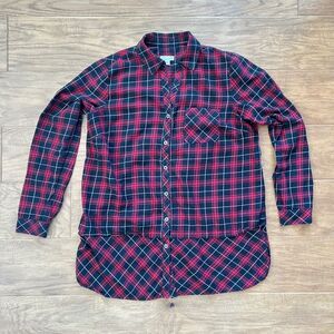 J.Jill Tunic Top Size S Red/Black Plaid Button-Up Long Sleeve
